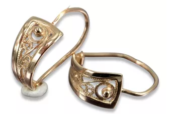 Vintage rose pink 14k 585 gold  Vintage leaf earrings ven232