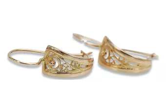 Руска роза розова съветска 14k 585 злато СССР реколта листа обеци ven232