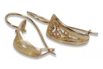 Vintage rose pink 14k 585 gold  Vintage leaf earrings ven232