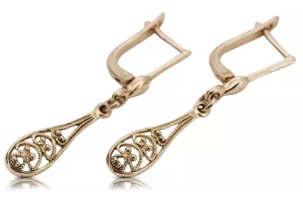 Vintage rose pink 14k 585 gold  Vintage leaf earrings ven239