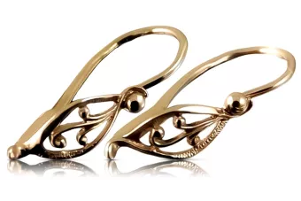 Vintage rose pink 14k 585 gold  Vintage leaf earrings ven252