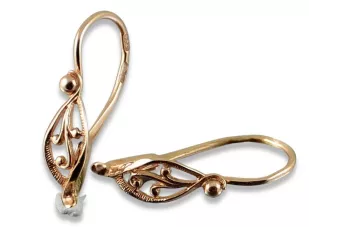 Vintage rose pink 14k 585 gold  Vintage leaf earrings ven252