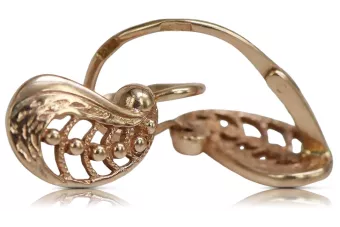 Rusă roz roz sovietic 14k 585 aur URSS Cercei cu frunze de epocă ven254