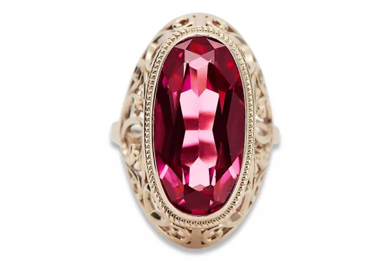 Русское советское кольцо из золота 14 карат 585 с розой, александритом, рубином, изумрудом, сапфиром и цирконом vrc084