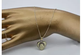 copie a medalionului Maica Domnului din aur de 14k și lanț de șarpe pm005y&cc080y