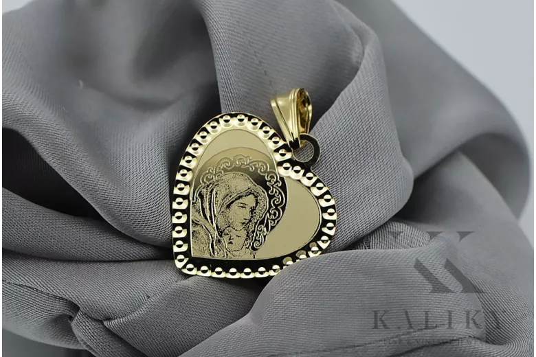 copie a medalionului Maica Domnului din aur de 14k și lanț de șarpe pm005y&cc080y