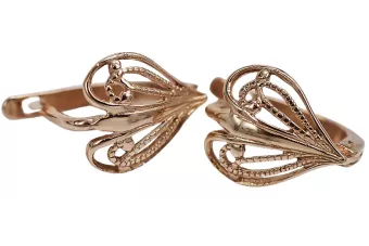 Russische Rose Rosa Sowjet 14k 585 Gold UdSSR Vintage Herz Ohrringe ven076