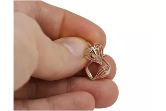 Руска роза розова съветска 14k 585 злато СССР Реколта сърдечни обеци ven076