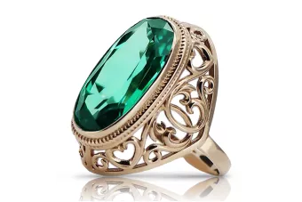 Rose ροζ 14k χρυσό 585 σμαραγδένιο δαχτυλίδι VRC184 Ρωσική σοβιετική vintage art deco στυλ