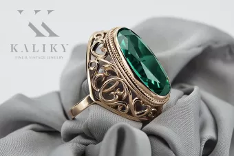 Rose ροζ 14k χρυσό 585 σμαραγδένιο δαχτυλίδι VRC184 Ρωσική σοβιετική vintage art deco στυλ