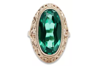 Розов розов 14k злато 585 Emerald Ring VRC184 Руски съветски реколта Арт Деко стил