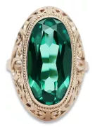 Rose rose 14k Gold 585 Emerald Bague VRC184 Russe Soviétique Vintage Art Deco Style