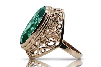Rose ροζ 14k χρυσό 585 σμαραγδένιο δαχτυλίδι VRC184 Ρωσική σοβιετική vintage art deco στυλ