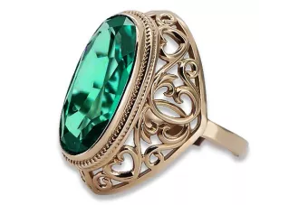 Rose ροζ 14k χρυσό 585 σμαραγδένιο δαχτυλίδι VRC184 Ρωσική σοβιετική vintage art deco στυλ