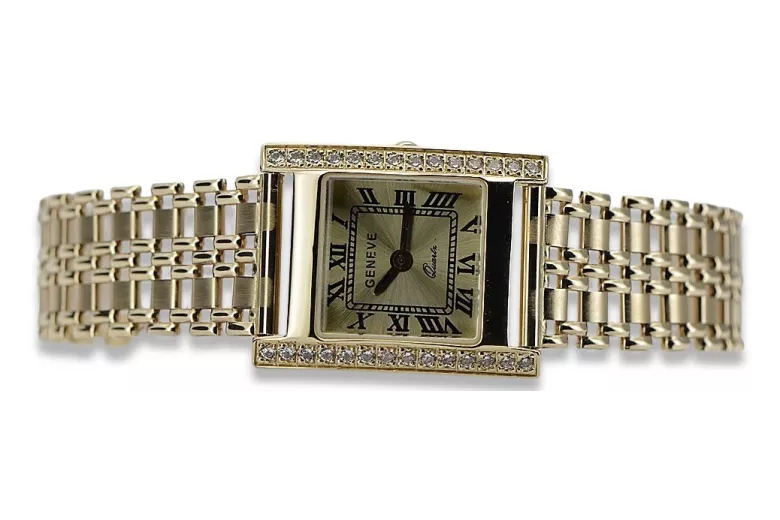 14K Gold Rectangular Women's Watch with Cubic Zirconia