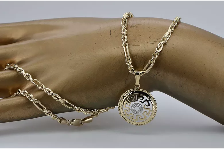 Pandantiv în stil grecesc și lanț din aur Corda Figaro de 14k cpn020yw&cc004y8g