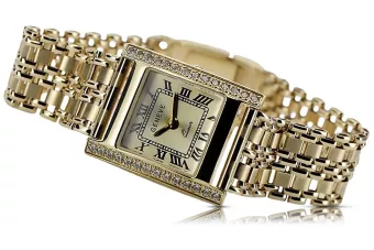 Amarillo de oro de 14k Lady Geneve reloj cuadrado lw035yy