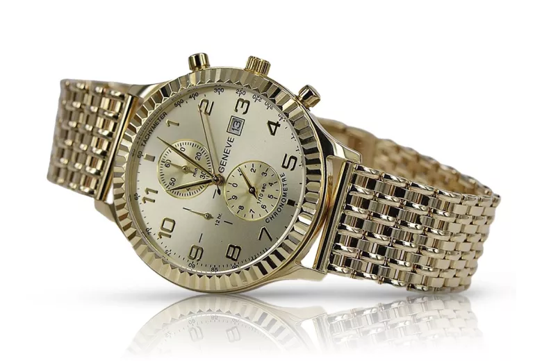 Дамски златен часовник с гривна унисекс 14k 585 Geneve mw007y&mbw013y-f