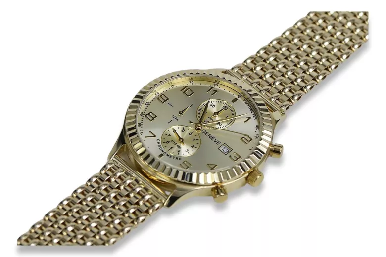 Złoty zegarek z bransoletą damski unisex 14k 585 Geneve mw007ydy&mbw013y-f