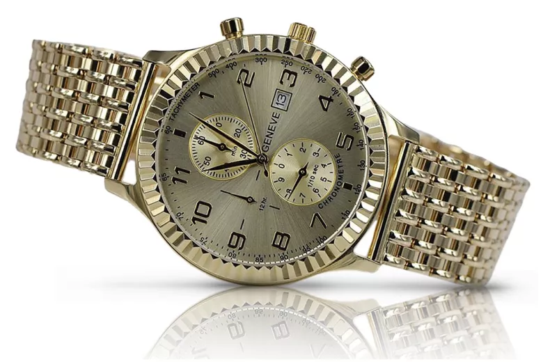 Дамски златен часовник с гривна унисекс 14k 585 Geneve mw007y&mbw013y-f