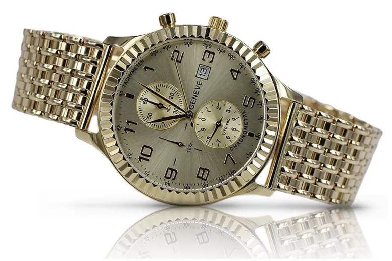 Złoty zegarek z bransoletą damski unisex 14k 585 Geneve mw007ydy&mbw013y-f
