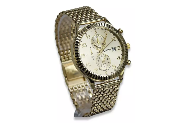 ceas de aur de damă cu brățară unisex 14k 585 Geneve mw007y&mbw013y-f