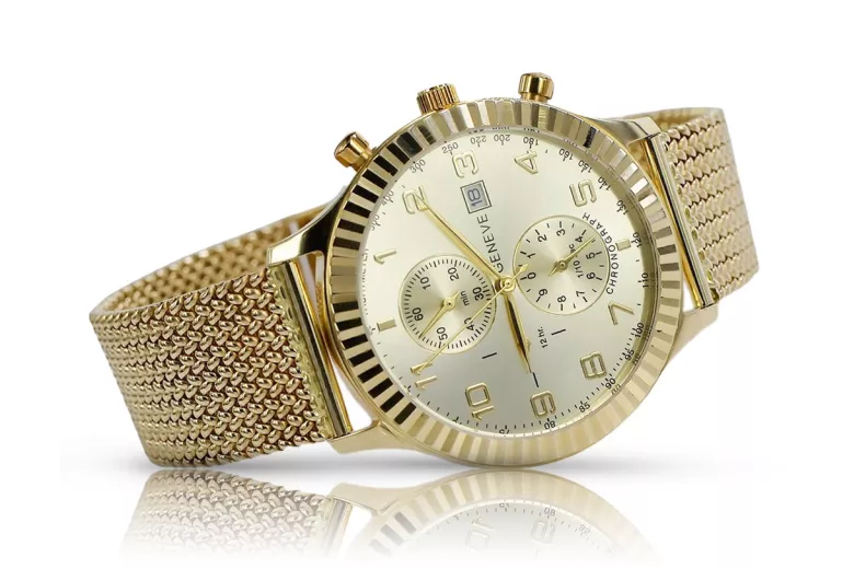 Ceas de aur pentru femei cu brățară unisex 14k 585 Geneve mw007y&mbw014y-f