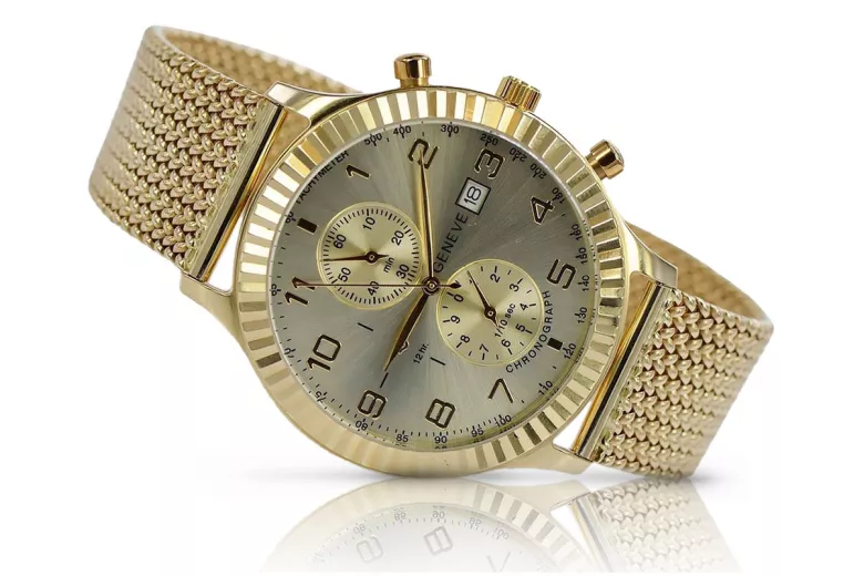 Жіночий золотий годинник з браслетом унісекс 14k 585 Geneve mw007y&mbw014y-f