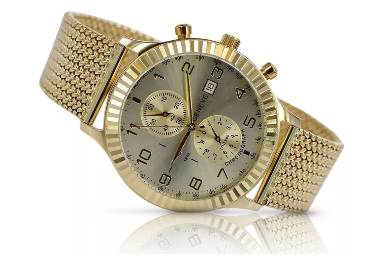 Złoty zegarek damski z bransoletą unisex 14k 585 Geneve mw007y&mbw014y-f