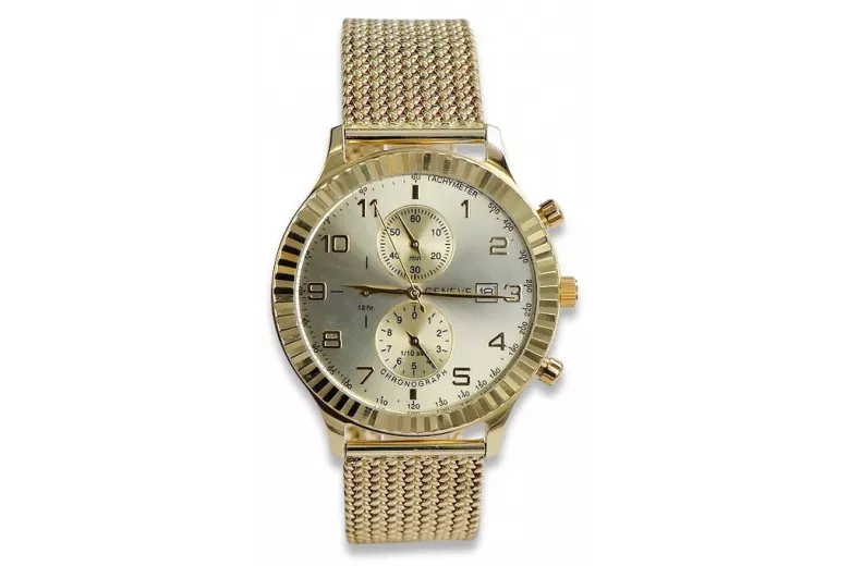 Złoty zegarek damski z bransoletą unisex 14k 585 Geneve mw007y&mbw014y-f