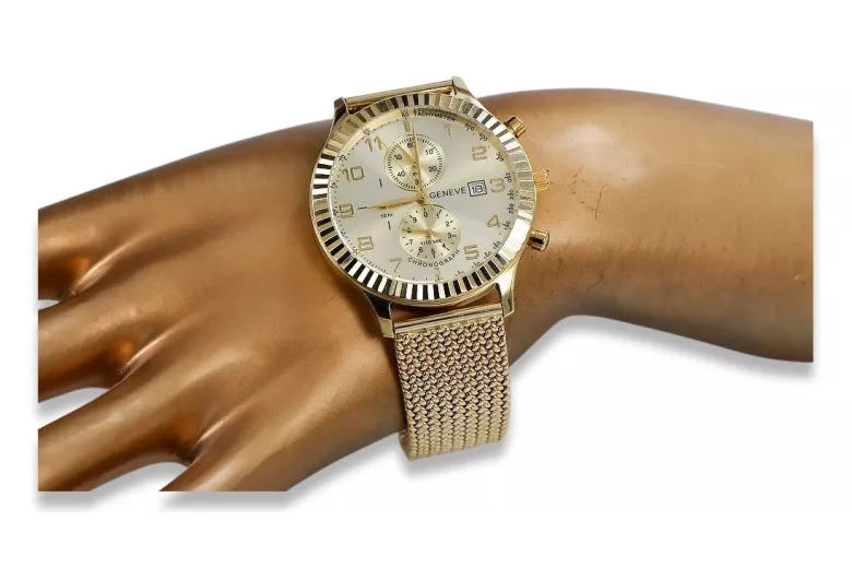 Damengolduhr mit Unisex-Armband 14k 585 Geneve mw007y&mbw014y-f