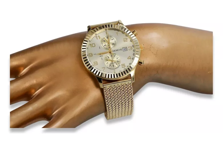 Złoty zegarek damski z bransoletą unisex 14k 585 Geneve mw007y&mbw014y-f