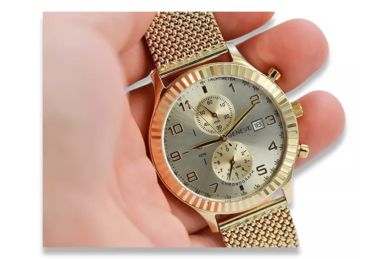 Дамски златен часовник с унисекс гривна 14k 585 Geneve mw007y&mbw014y-f