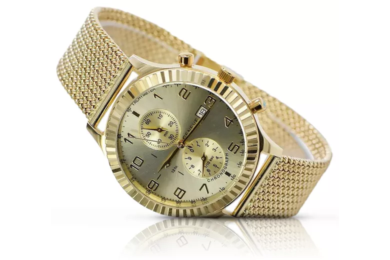 Złoty zegarek damski z bransoletą unisex 14k 585 Geneve mw007ydy&mbw014y-f
