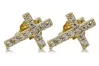 Italian yellow 14k 585 gold cross zircon earrings cec013y