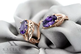 Rožinės raudonos 14k aukso auskarų 585 su aleksandritu vec141 Vintage