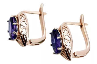 Рожеві сережки з олександритом із золота 14 карат 585 проби vec141 Vintage
