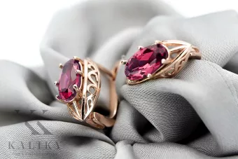 Серьги из розового золота 14 карат с рубинами vec141 Vintage