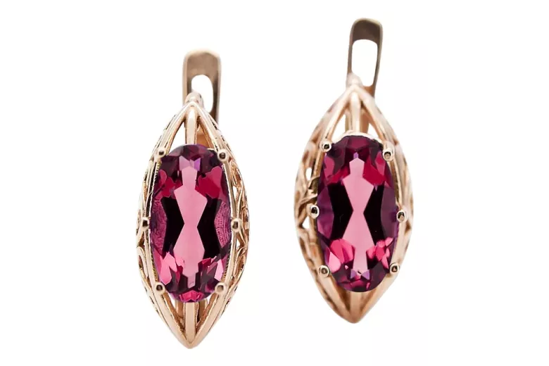 Rose pink 14k 585 gold ruby earrings vec141 Vintage