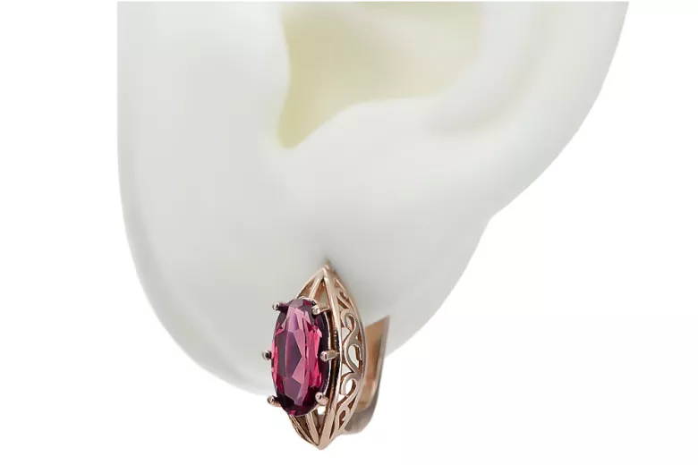 Boucles d'oreilles rubis en or rose 14 carats 585 vec141 Vintage