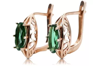 Złote kolczyki Vintage Szmaragd, różowe złoto 14K, owalne 5x10mm | Zlotychlopak.pl