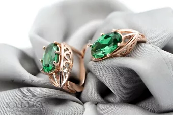 Vintage 14k Aukso Auskarai su Smaragdu, Ovalas 5x10mm.