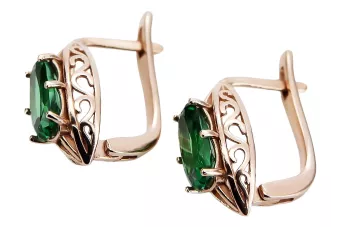Złote kolczyki Vintage Szmaragd, różowe złoto 14K, owalne 5x10mm | Zlotychlopak.pl