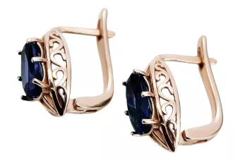 Rose pink 14k 585 gold sapphire earrings vec141 Vintage