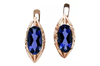 Rose pink 14k 585 gold sapphire earrings vec141 Vintage