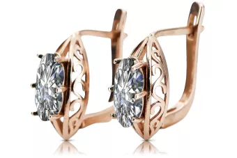 Розово розово 14k 585 златни обеци с циркон vec141 Vintage