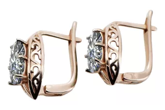 Розово розово 14k 585 златни обеци с циркон vec141 Vintage