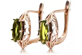 Rose pink 14k 585 gold peridot earrings vec141 Vintage