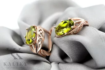 Серьги с перидотом из розового золота 14 карат 585 пробы vec141 Vintage
