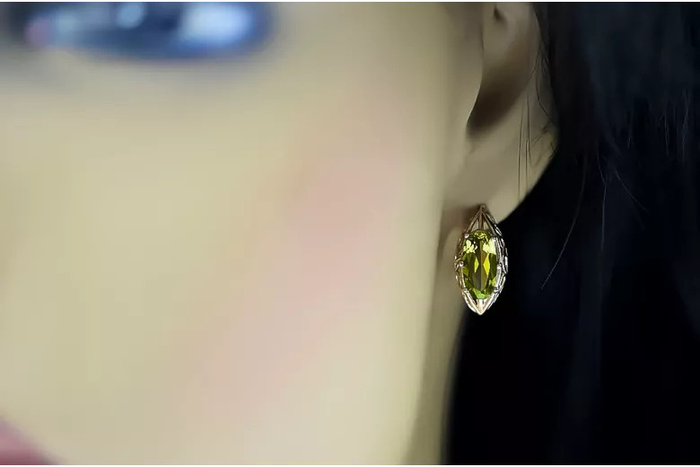 Rosafarbene Peridot-Ohrringe aus 14 Karat 585er Gold vec141 Vintage